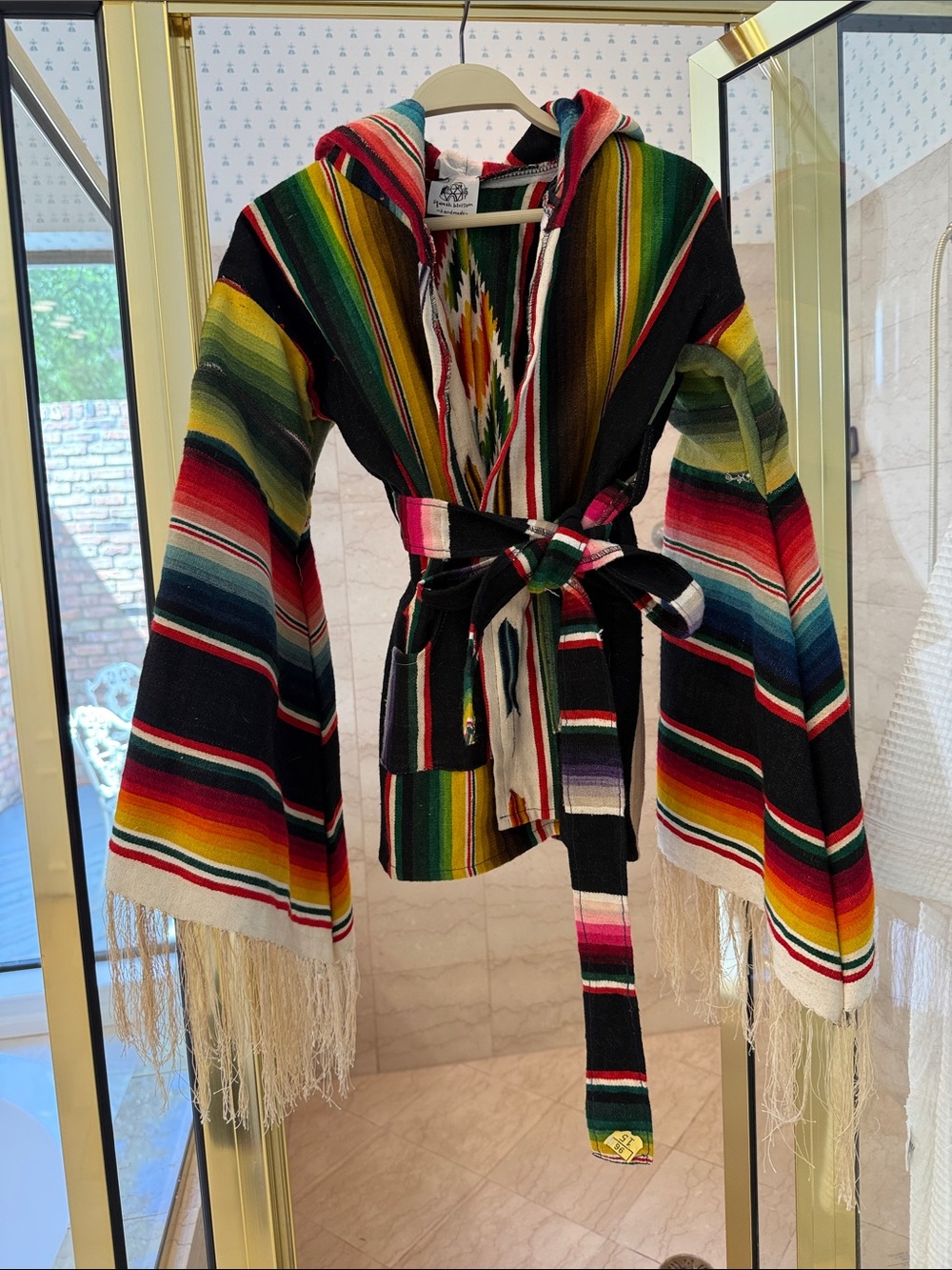 Colorful Mexican Serape Hooded Belted Jacket - custom made